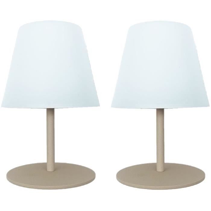 Juego de 2 lámparas de mesa inalámbricas - LUMISKY - TWINS - Color crema - 16 cm de alto - LED