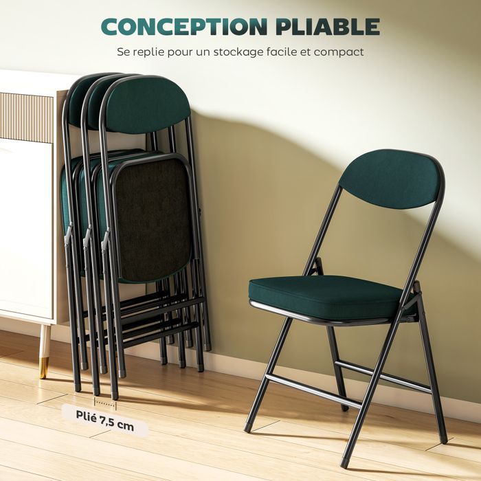 Lot de 4 chaises pliantes - HOMCOM - portables - assises et dossiers rembourrés - velours côtelé - 45 x 48,5 x 82 cm - bleu
