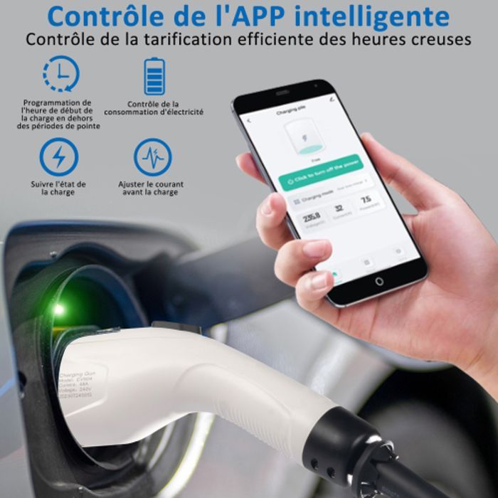Cavo di ricarica per veicoli elettrici da 7,2 m, caricabatterie per auto elettriche, 7,2 kW/h, controllo tramite app intelligente.