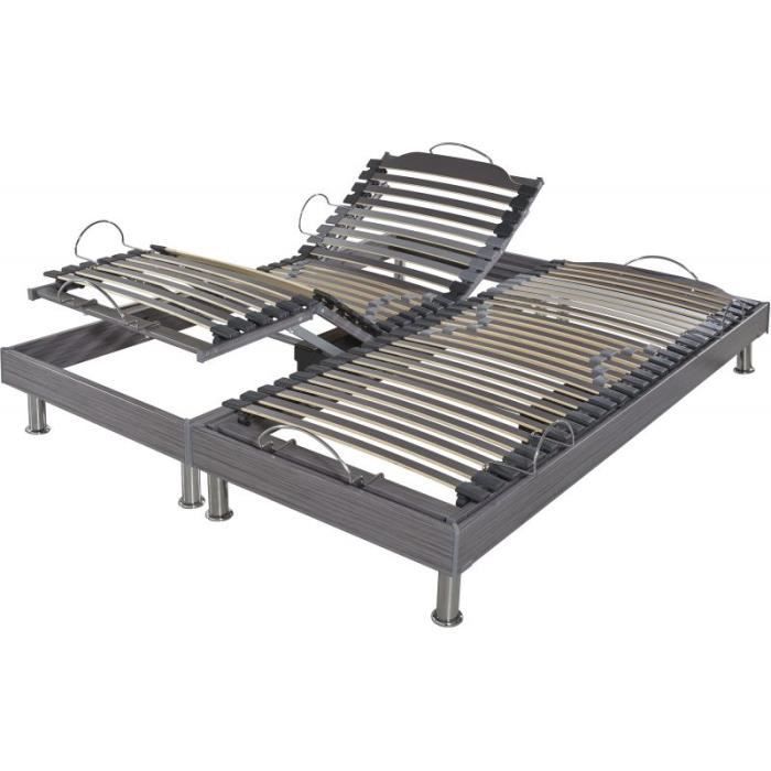 Elektrisch bed - EBAC LITERIE - S62 – 2x70x190 cm - Verstelbare lendensteun - Grijs