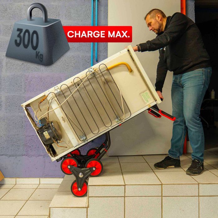 Carretilla plegable para subir escaleras - 300 kg - Acero reforzado - Asas ergonómicas - Plataforma plegable - Para transporte y manipulación