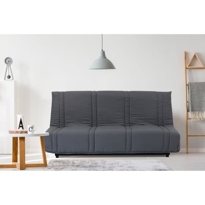 Divano letto a 3 posti con meccanismo click-clack - antracite - Stile contemporaneo - L 193 x P 92 cm - LENA