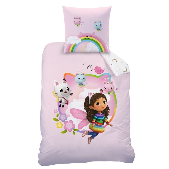 Juego de ropa de cama infantil 100% algodón - GABBY Y LA CASA MÁGICA DEL JARDÍN - Rosa - 140x200+63x63cm