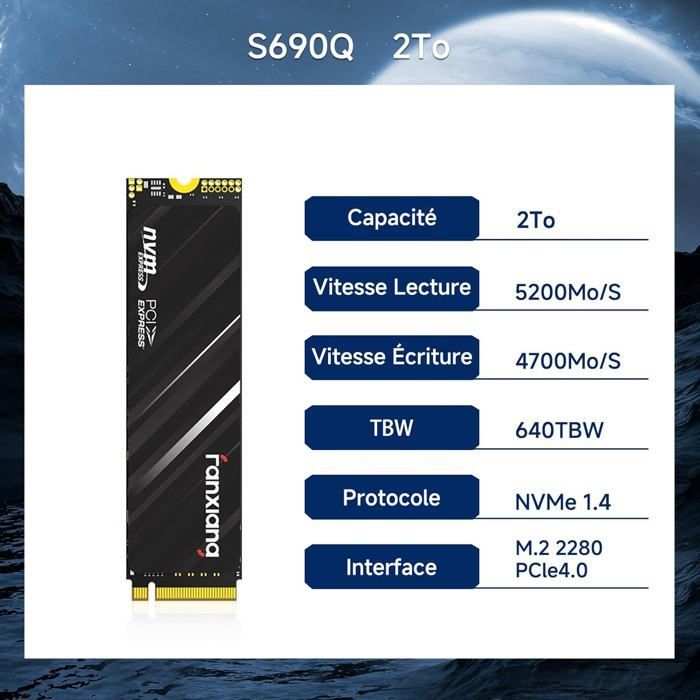 Fanxiang S690Q NVMe 1To Disque SSD Interne M.2 2280 PCIe 4.0