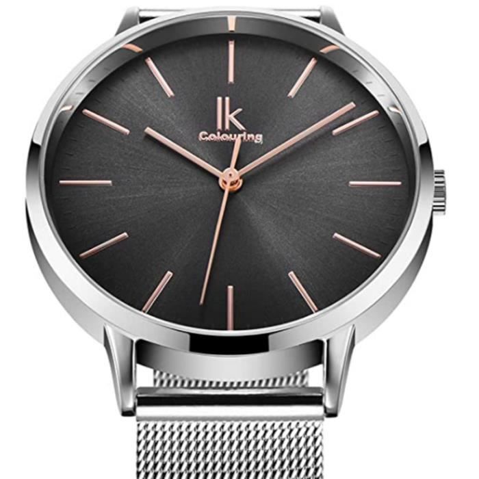 Reloj de diseño ultrafino para mujer con brazalete clásico de acero, resistente al agua, color negro.