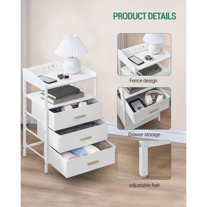 Juego de 2 mesitas de noche, mesas auxiliares modernas con puertos USB y tomas de corriente, mesitas de noche para el dormitorio.