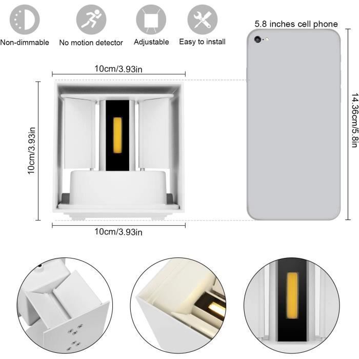 Aplique de pared - FELIXINJIANG - 12W - LED impermeable IP65 - Blanco cálido - Paquete de 2