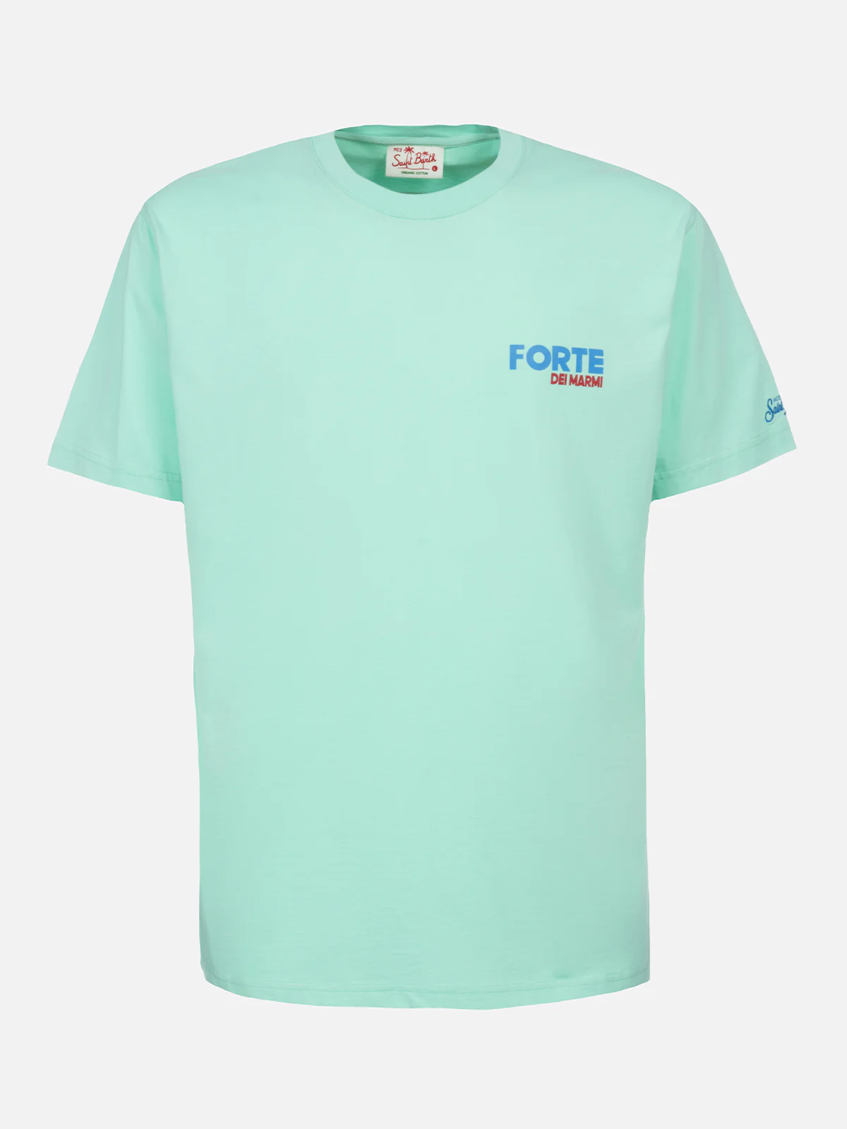 Heren katoenen T-shirt met print van een ansichtkaart van Forte dei Marmi