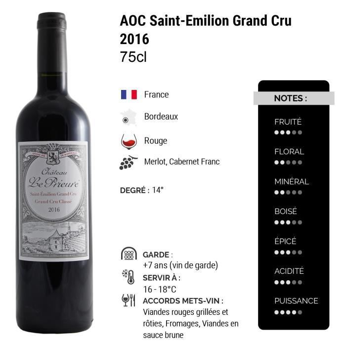 Château Le Prieuré Rouge 2016 - Caja de 3 botellas de 75cl - Vino Tinto Burdeos - Saint-Emilion Grand Cru AOC