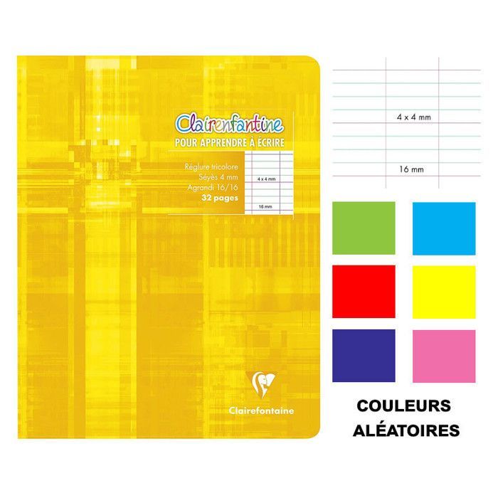 Cahier d'apprentissage - CLAIREFONTAINE - 17x22 - 32 pages - Séyès agrandi 4mm - Couverture en carton