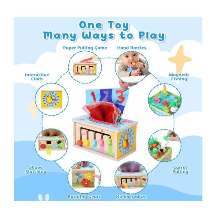 8-in-1 Babyspielzeug – MARKE – Aktivitätswürfel – Holz – Silikon – 0–4 Jahre