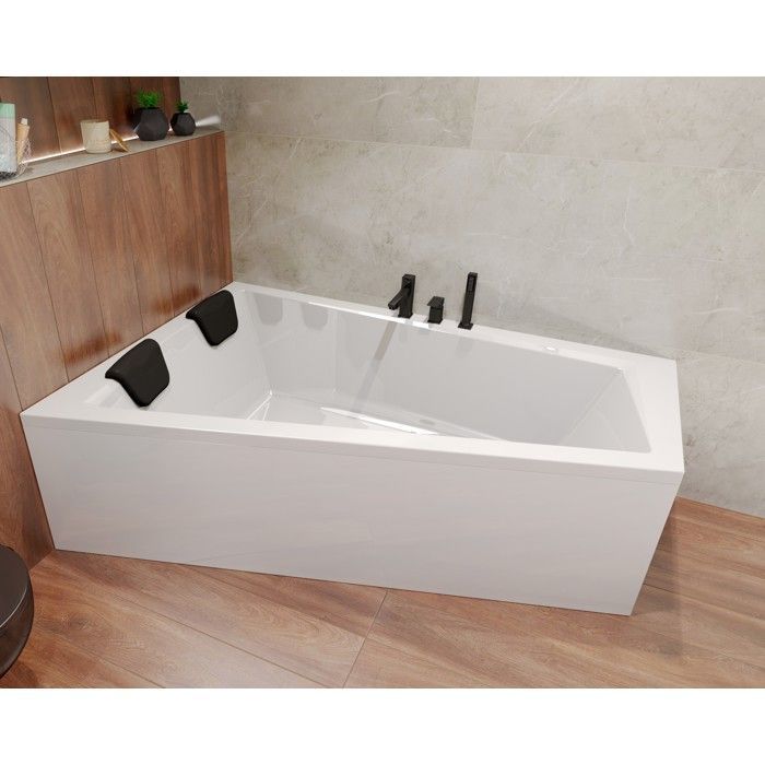 Hoekbad 150x85 links + hoofdsteun, badafvoer en 4-in-1 voetsteun