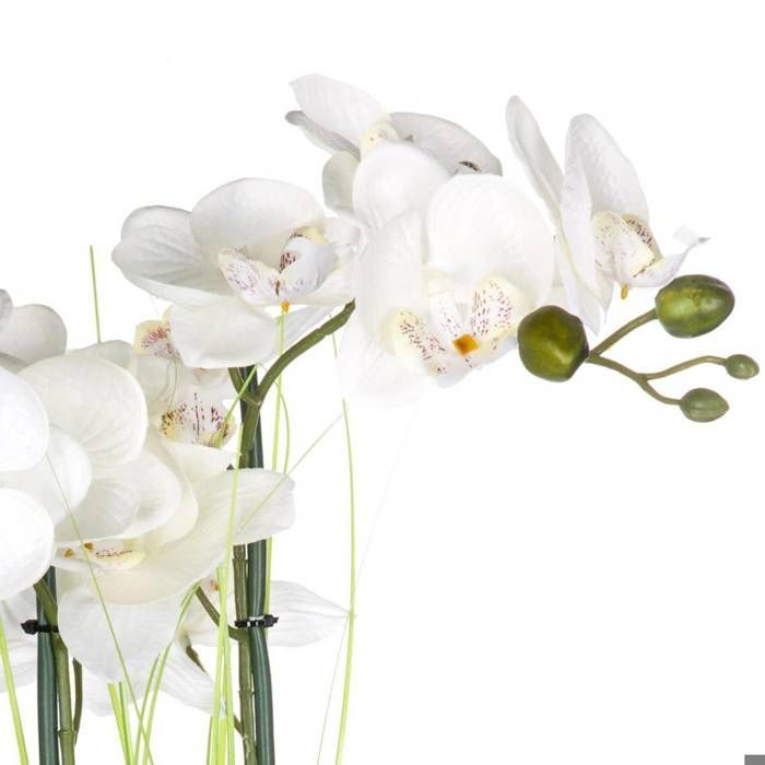 Orquídea artificial em vaso de cerâmica prateada, 53 cm de altura - Atmosphera Interior Designer