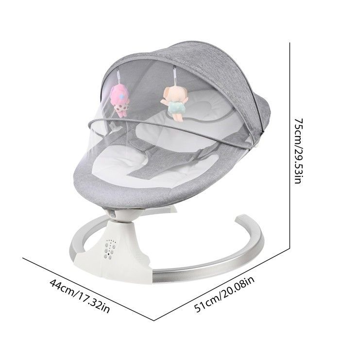Elektrische babyschommel, babybouncer met app-bediening, stoel met veiligheidsgordel en 5 schommelsnelheden.