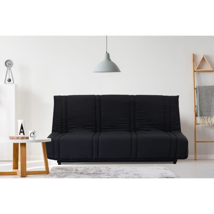 Divano letto a 3 posti con meccanismo click-clack - Tessuto nero - Stile contemporaneo - L 193 x P 92 cm - LENA