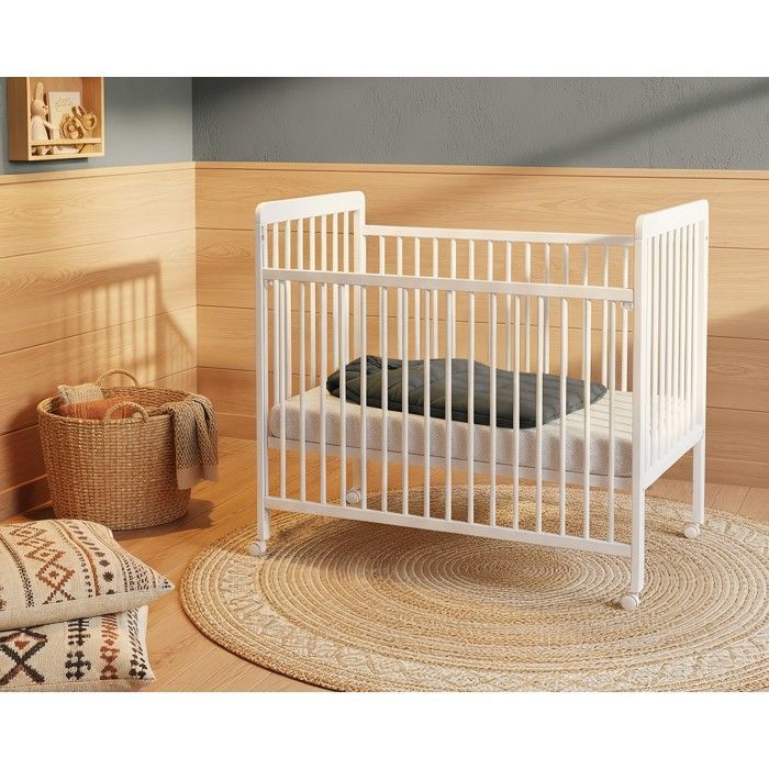 AT4 - LIVO Sliding Wooden Baby Cot 60 x 120 cm White - One Size