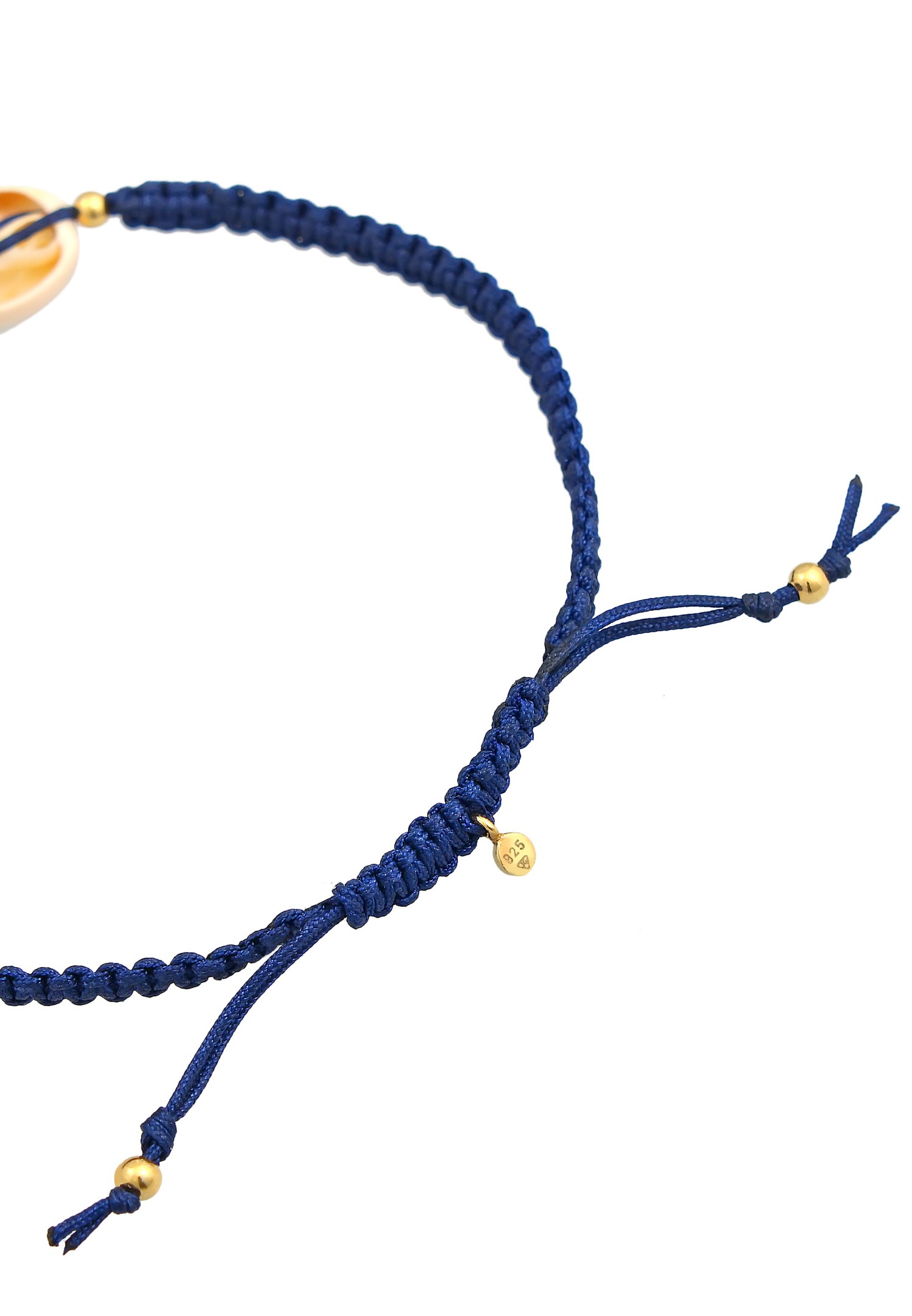 Elli Femmes Kauri Shell Ocean Nylon Summer Ajustable en argent sterling 925 plaqué or