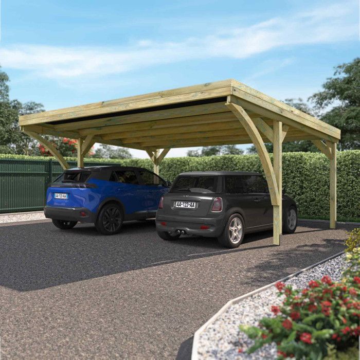 Carport aus Holz für 2 Autos, 30,9 m², 4 Pfosten 12x12