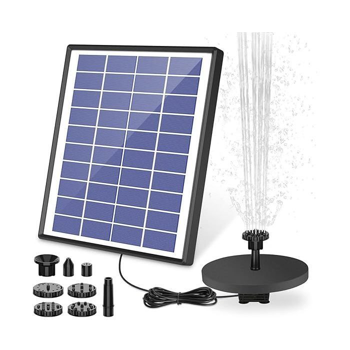 Fontaine Solaire 6,5 W Batterie 1500 mAh Pompe Solaire Bassin Améliorée avec 6 Styles de Fontaines pour Les Jardins, Bains