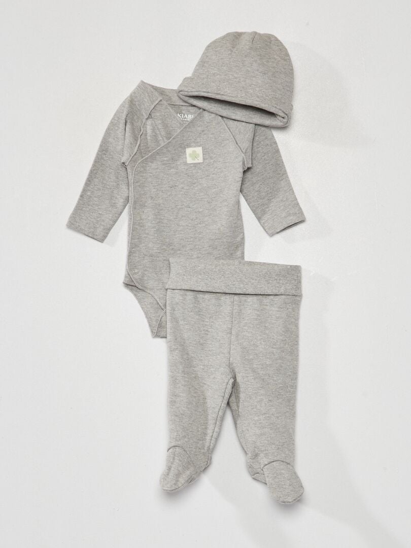 3-delige set bestaande uit bodysuit + legging + hoed - GRIJS