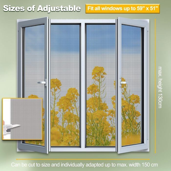 Window screen with innovative magnetic fixing | 150 x 130 cm, individually cuttable, with 16 magnets [Black]