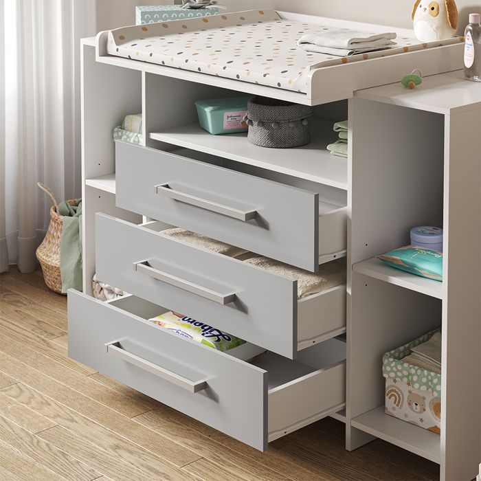 Oskar XL Changing Table 143x100cm with Drawers, White/Grey, Vicco 40349