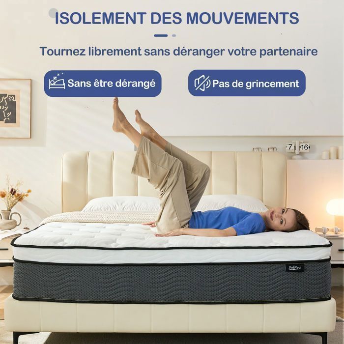 Bednew Hybride Matelas 140x200 cm, Épaisseur 31 cm, H3 Moyenne Ferme, Ressorts Ensaché, Mousse à Mémoire de Forme, Respirabilité