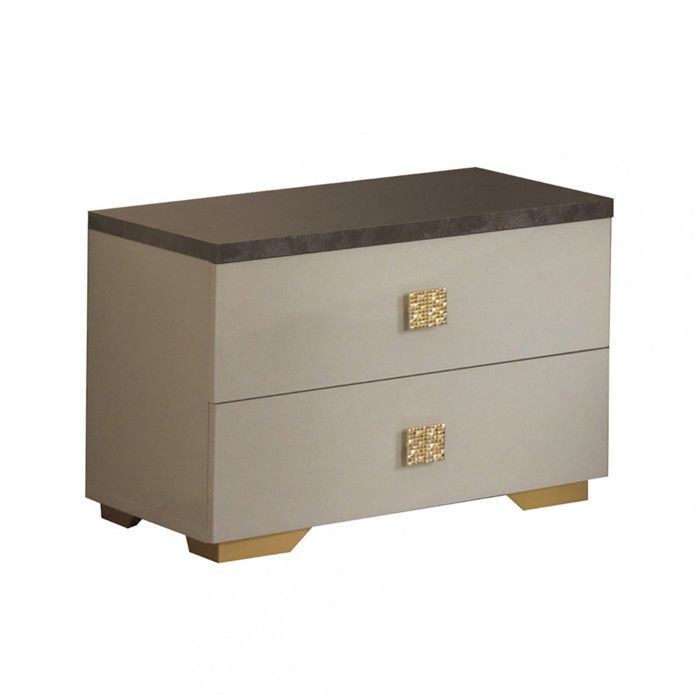 PANACA - Chambre Complète 140x190cm Crème et Bronze + Leds