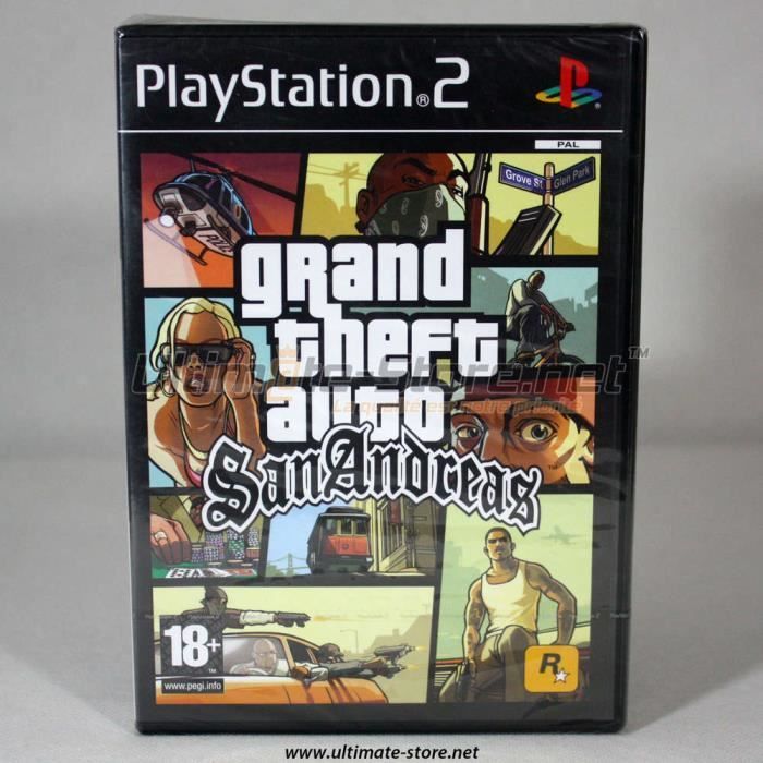 Console de jeux - Playstation - PS2 - Couleur noire - Pack avec GTA San Andreas - 10 jeux inclus
