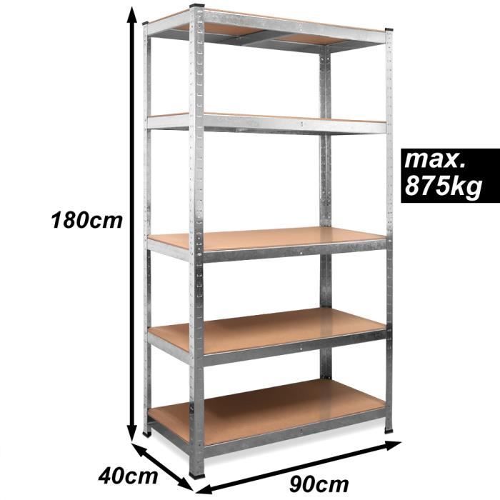 x Scaffalature modulari resistenti 180x90x40cm Max 875kg 5 ripiani Acciaio/MDF per garage - DEUBA
