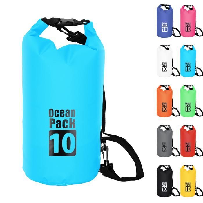 Waterdichte multifunctionele tas van 10 liter, hemelsblauwe waterdichte drybag van 10 liter met lange verstelbare schouderriem, waterdichte rugzak