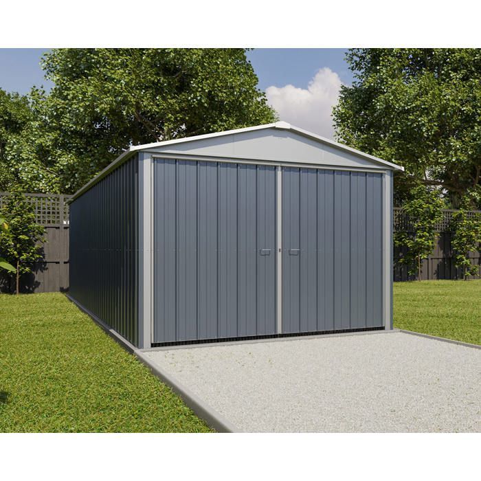 Yardmaster 20m² Grijze metalen garageoverkapping + verankeringsset