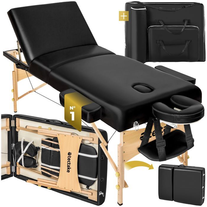 Table de massage - TECTAKE - Table de soin SOMWANG portable 3 zones avec sac de transport 218 x 102 x 90 cm - Noir