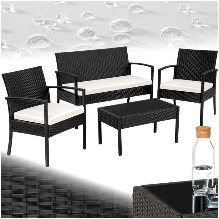 Salon de jardin - TECTAKE - Ensemble bas détente d'extérieur SPARTE avec cadre en aluminium et résistant aux UV - Noir