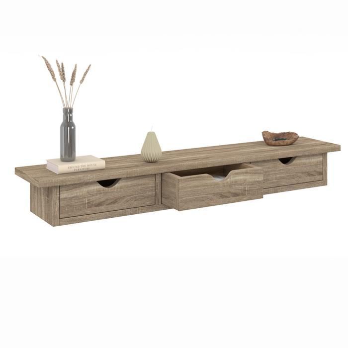 IDMARKET Etagère murale console d'entrée LISE 3 tiroirs façon hêtre