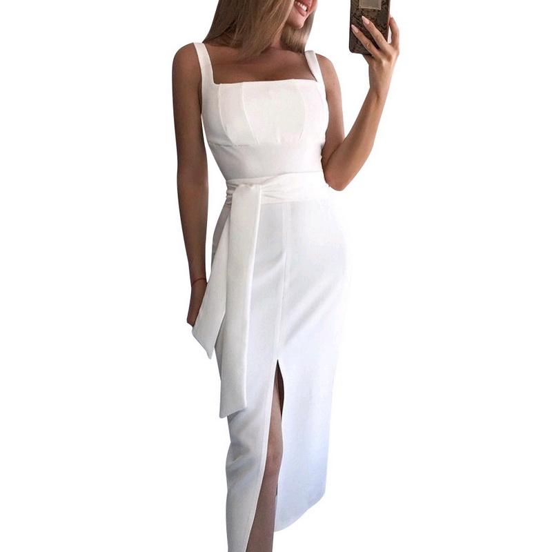 Vestidos de verano sin tirantes con escote asimétrico para mujer, vestidos ajustados y sexys con abertura, elegantes con fajín, color liso.