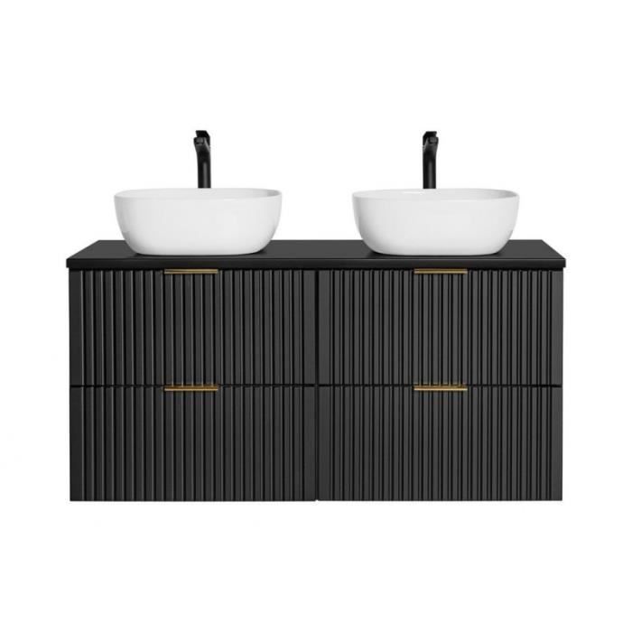 Ensembles salle de bain - Ensemble complet salle de bain meuble double vasques à poser 120 cm + 2 éléments - Georgia Black Noir