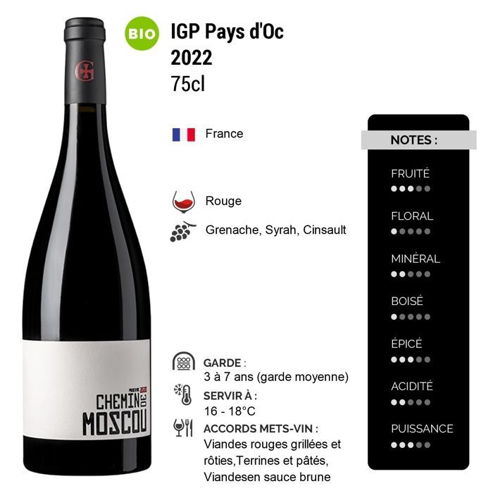 Domaine Gayda Pays d'Oc Chemin de Moscou 2022 - Vin Rouge du Languedoc - Roussillon (6x75cl) BIO