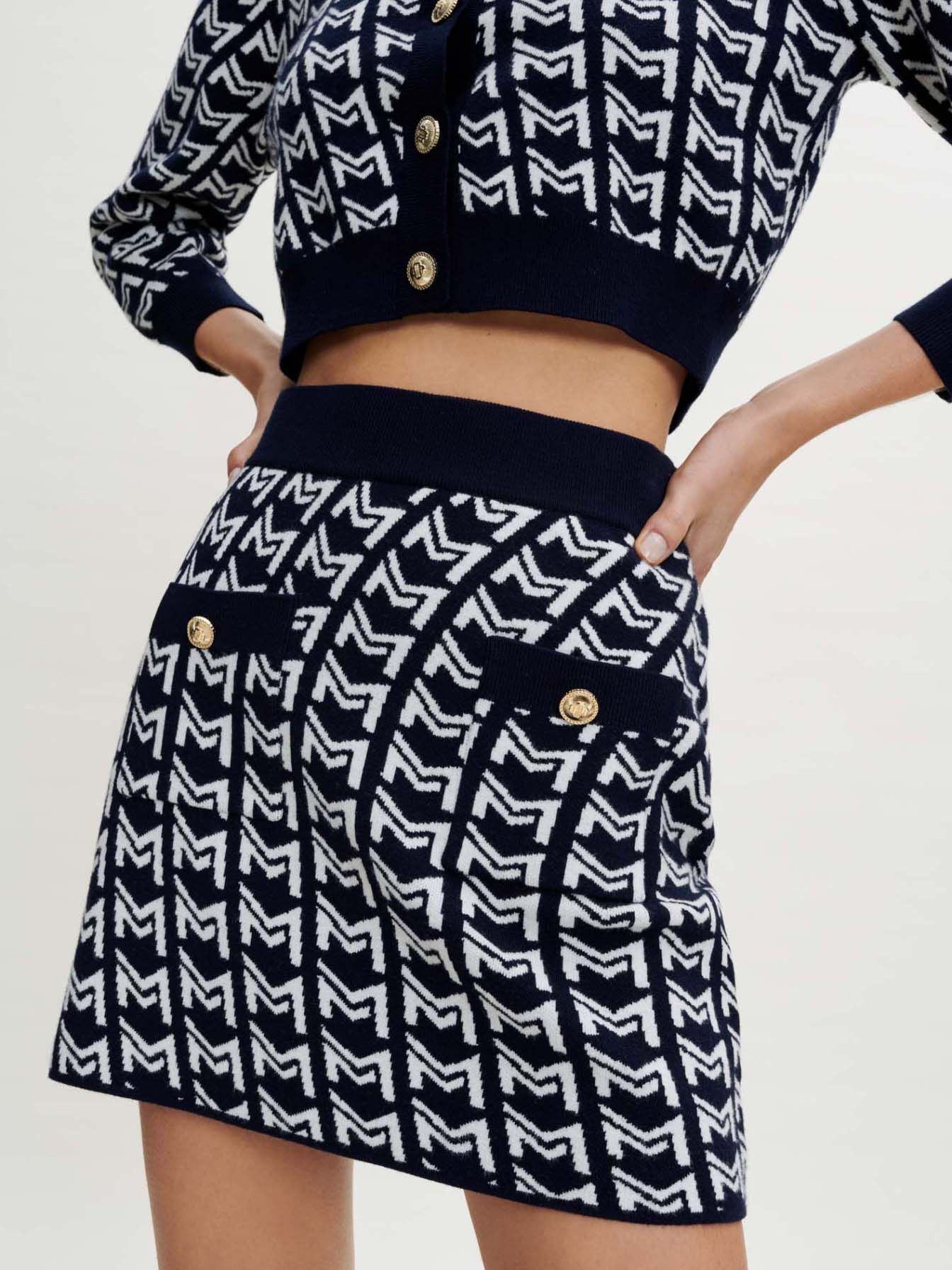 Jacquardrok met monogram - marineblauw