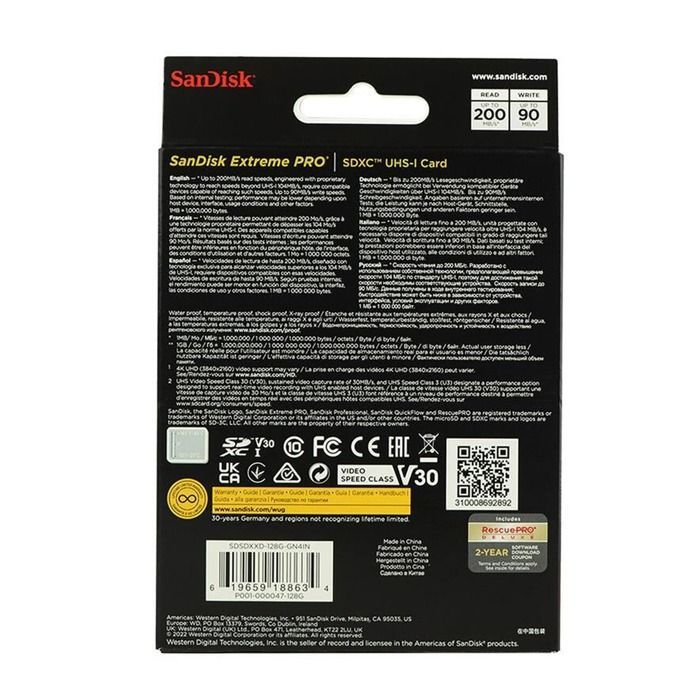 SanDisk Extreme Pro SDXC UHS-I U3 Class10 128GB Memory Card