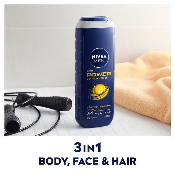 NIVEA Men Power 24H Fresh Effect 3-v-1 gel za prhanje<br>250 ml - Normalna koža