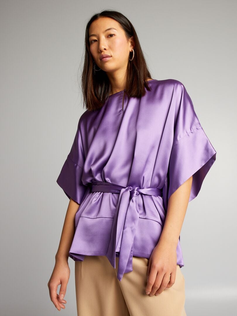 Mouwloze satijnen blouse in effen kleur - PAARS