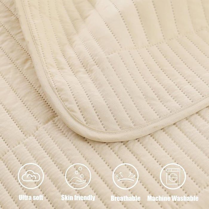 Colcha de 220x240 cm con 2 fundas de almohada, suave y ligera con estampado de rayas. #Beige BEI CAMA