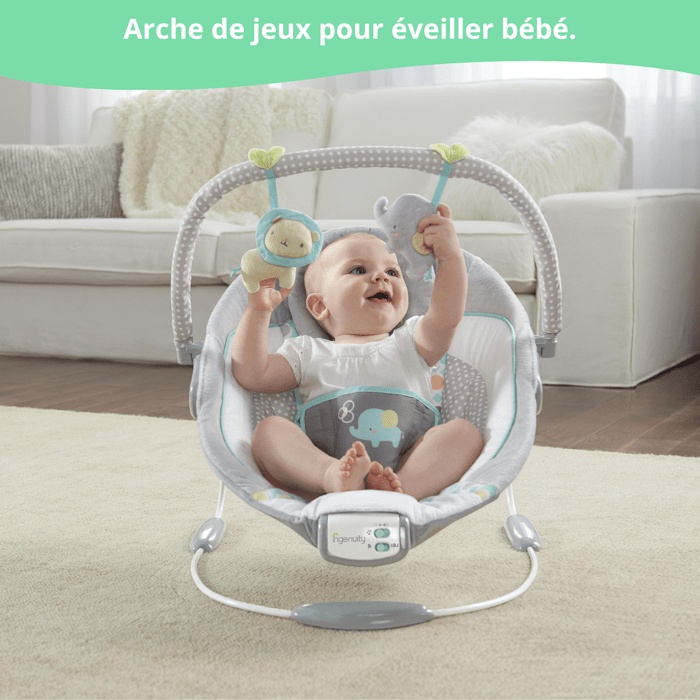 Sdraietta per neonati INGENUITY - Morrison - Arco con giochi interattivi rimovibili, 8 melodie, vibrazioni rilassanti, regalo per neonati