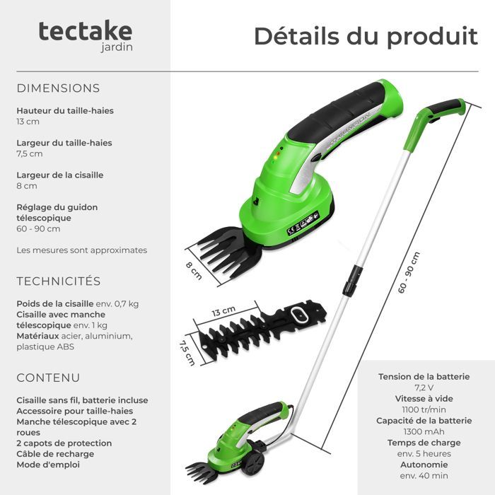 Tuinieren - TECTAKE - 2-in-1 elektrische heggenschaar met in hoogte verstelbare telescopische steel - Groen