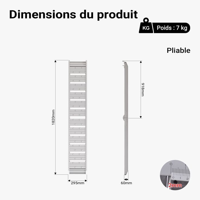 Rampa de carga plegable Wiltec 1820 x 305 mm – Capacidad de carga máxima 200 kg – Aluminio – Rampa de acceso utilitaria para motocicletas y vehículos todo terreno