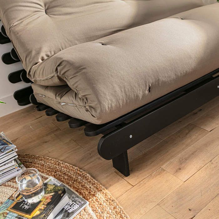 Materasso futon color tortora con cuore in lattice, 90x190 cm - Taupe - Garanzia di 5 anni - Terre de Nuit