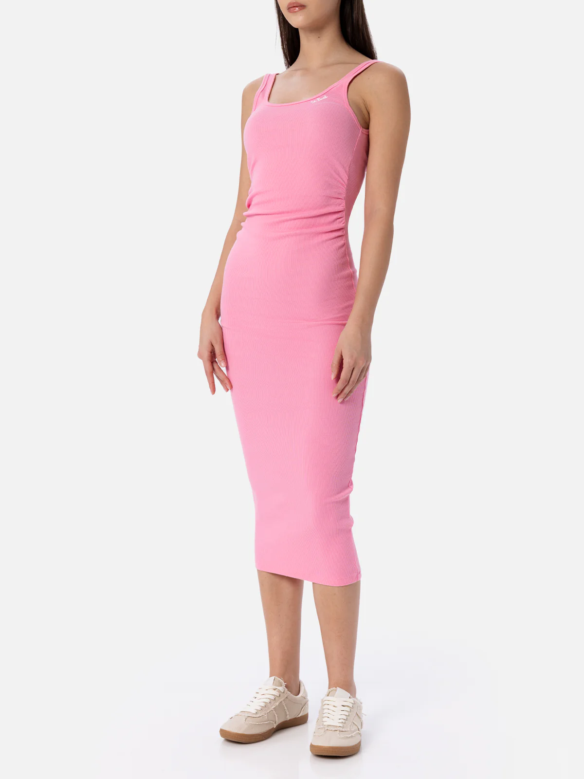 Jennifer damesjurk, roze geribbelde katoenen jersey tanktop