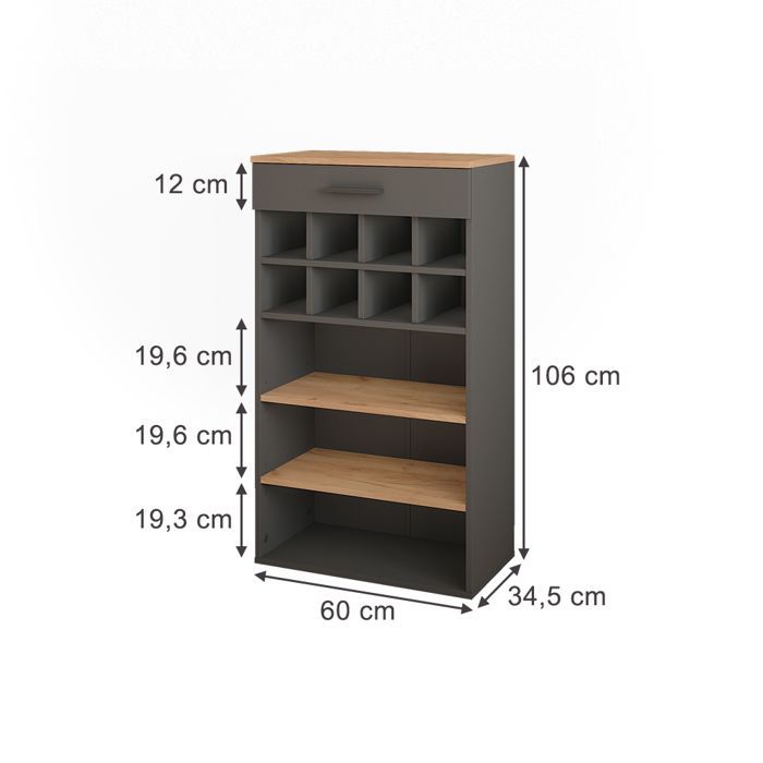 Vicco Repose Wine Rack 60x106cm Golden Oak/Anthracite Anthracite 55358