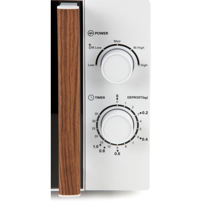 Horno microondas DOMO DO2720 - 20 L - 700 W - Temporizador de 35 minutos - Función de descongelación - 44 x 35,8 x 25,8 cm (ancho x profundidad x alto) - Blanco con acabado de madera